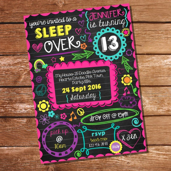 Sleepover Birthday Party Invitations
 Neon Sleepover Invitation Tween Girls Sleep Over Party