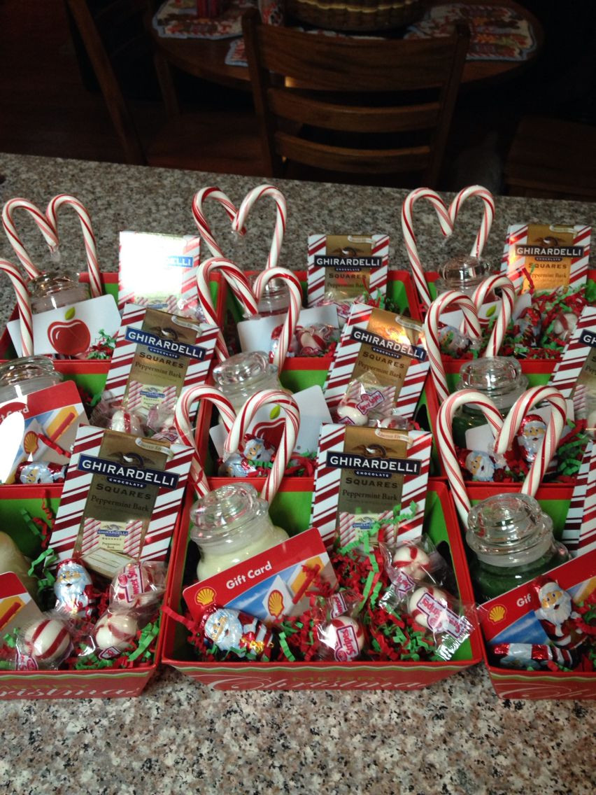 Small Gift Basket Ideas
 Christmas baskets for staff Small Yankee candles with a