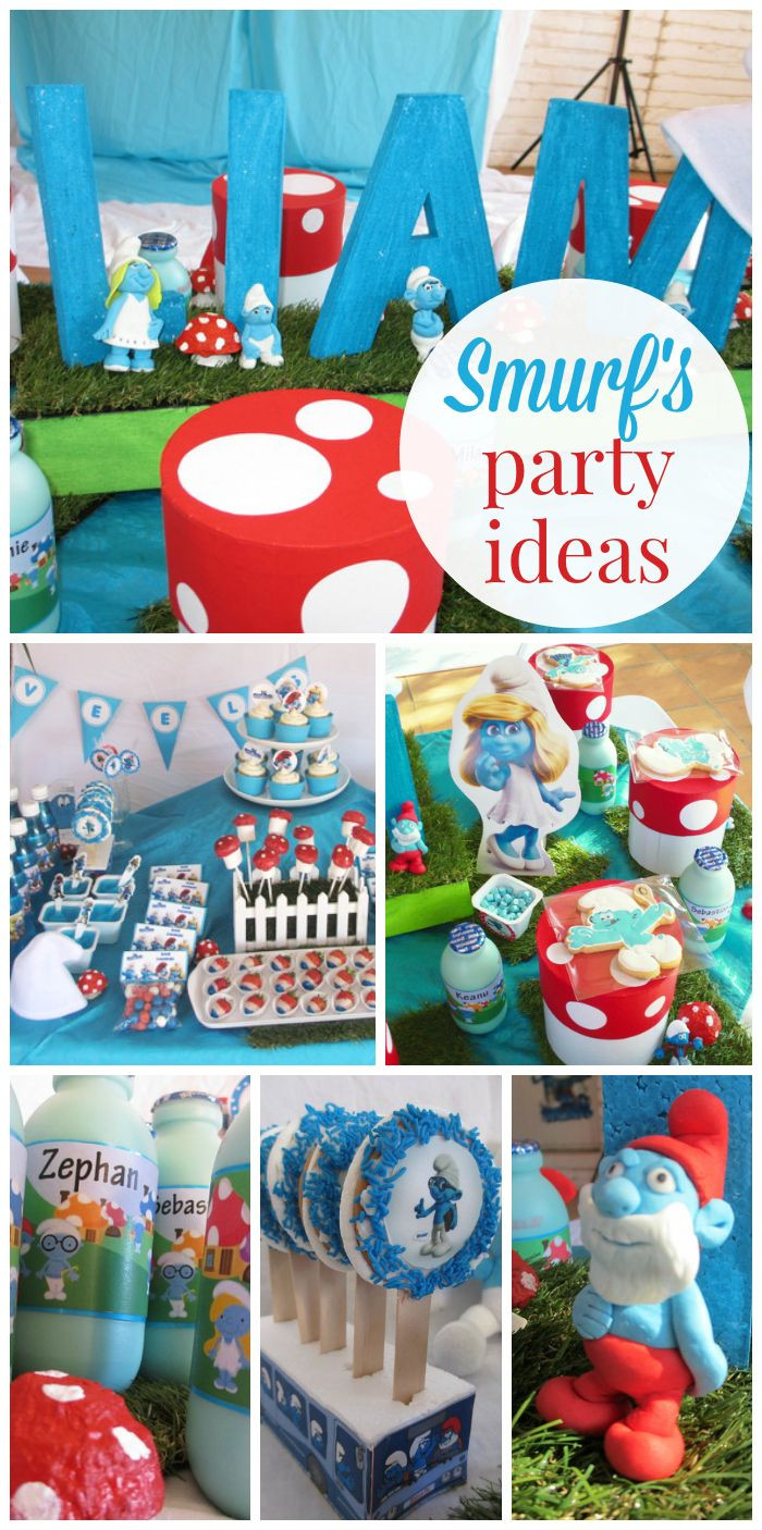 Smurf Birthday Party Ideas
 A Smurf themed boy s first birthday party with Smurf hats