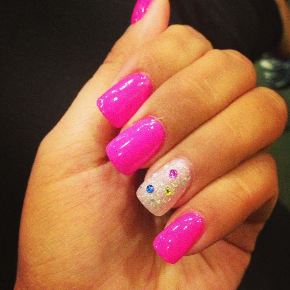 Sns Glitter Nails
 Sns gel hot pink with the single nail glitter art