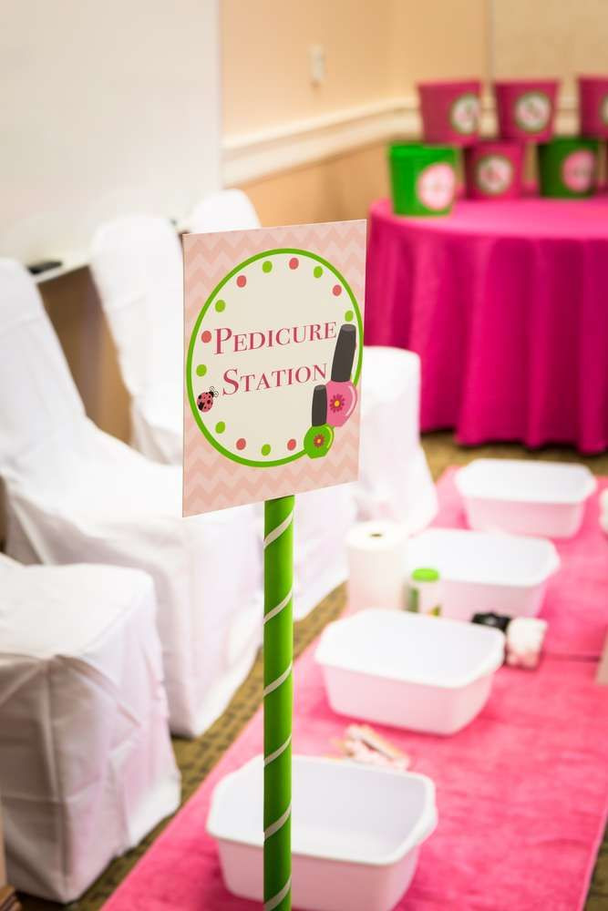 Spa Day Birthday Party Ideas
 Pedicure station at a Spa Birthday Party See more party