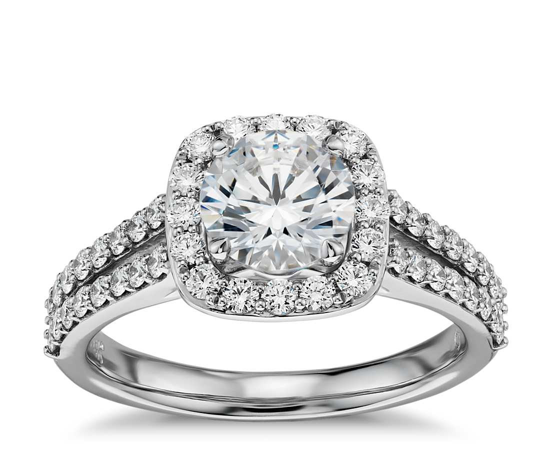 Split Shank Diamond Engagement Ring
 Split Shank Halo Diamond Engagement Ring in 14k White Gold