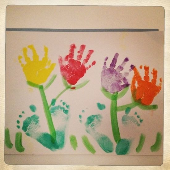 Spring Art For Toddlers
 Hand Print Tulips and Footprint pots they grow in for a