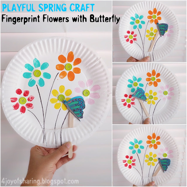 Springtime Crafts For Toddlers
 Fingerprint Flowers And Flying Butterfly Playful Spring