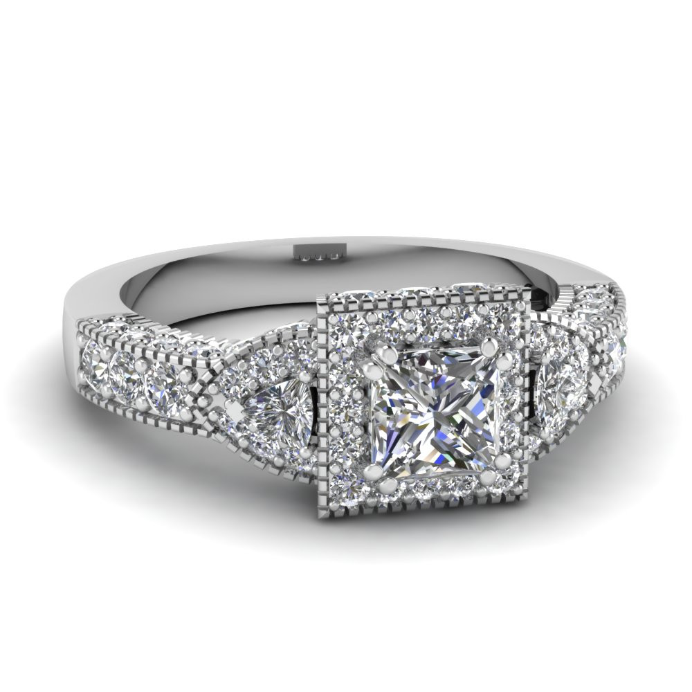 Square Cut Diamond Engagement Rings
 Square Art Nouveau Halo Diamond Engagement Ring In 14K