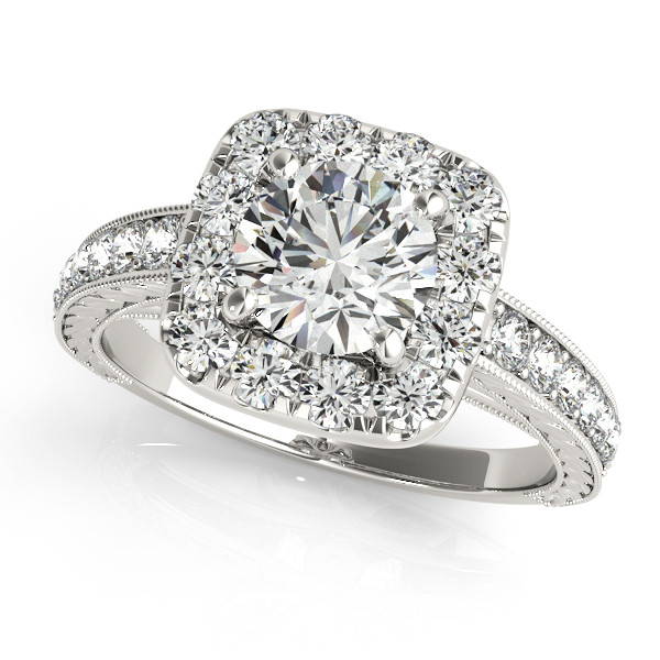 Square Diamond Wedding Rings
 Square Diamond Halo Engagement Ring & Wedding Band 14k W