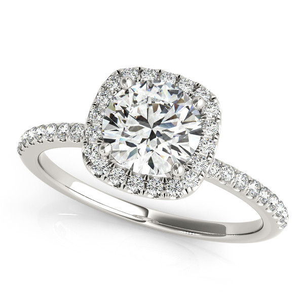 Square Diamond Wedding Rings
 Square Halo Round Diamond Engagement Ring 14k White Gold