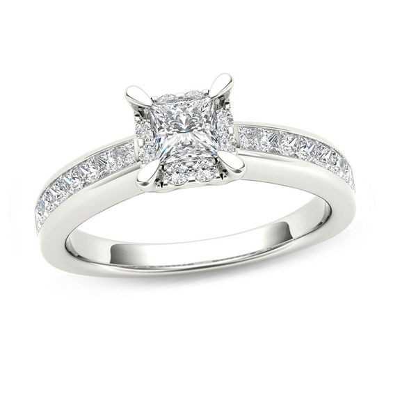 Square Diamond Wedding Rings
 1 CT T W Princess Cut Diamond Square Frame Engagement