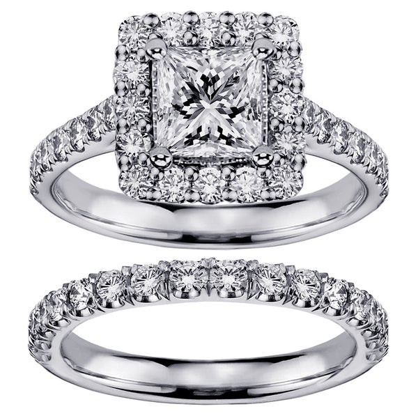 Square Diamond Wedding Rings
 Shop 14k White Gold 2 1 2ct TDW Princess cut Square Halo