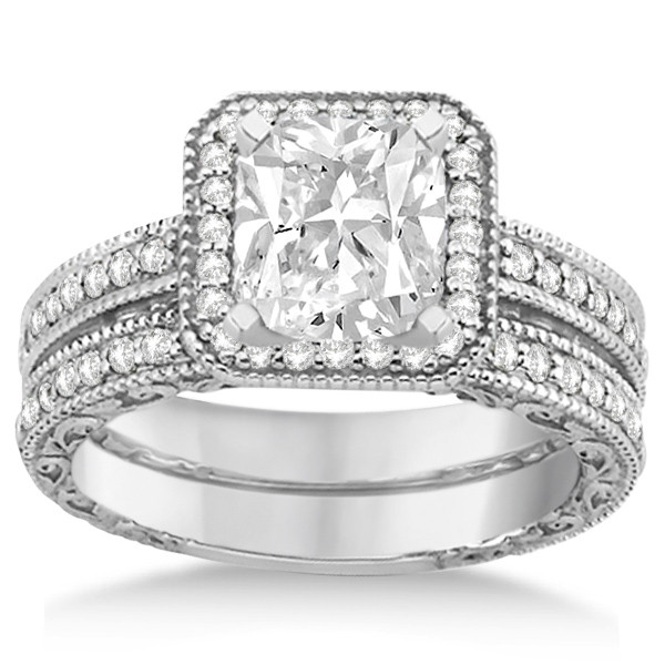 Square Diamond Wedding Rings
 Square Halo Wedding Band & Diamond Engagement Ring