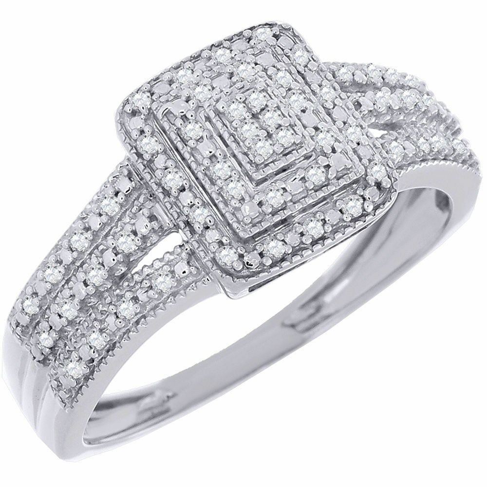 Square Diamond Wedding Rings
 Diamond Engagement Wedding Ring 10K White Gold Round Pave