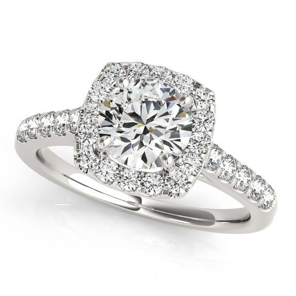 Square Diamond Wedding Rings
 Square Halo Round Diamond Engagement Ring 14k White Gold 1