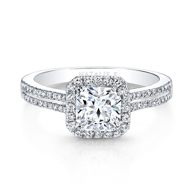 Square Diamond Wedding Rings
 18K WHITE GOLD SPLIT PRONG SQUARE HALO DIAMOND ENGAGEMENT