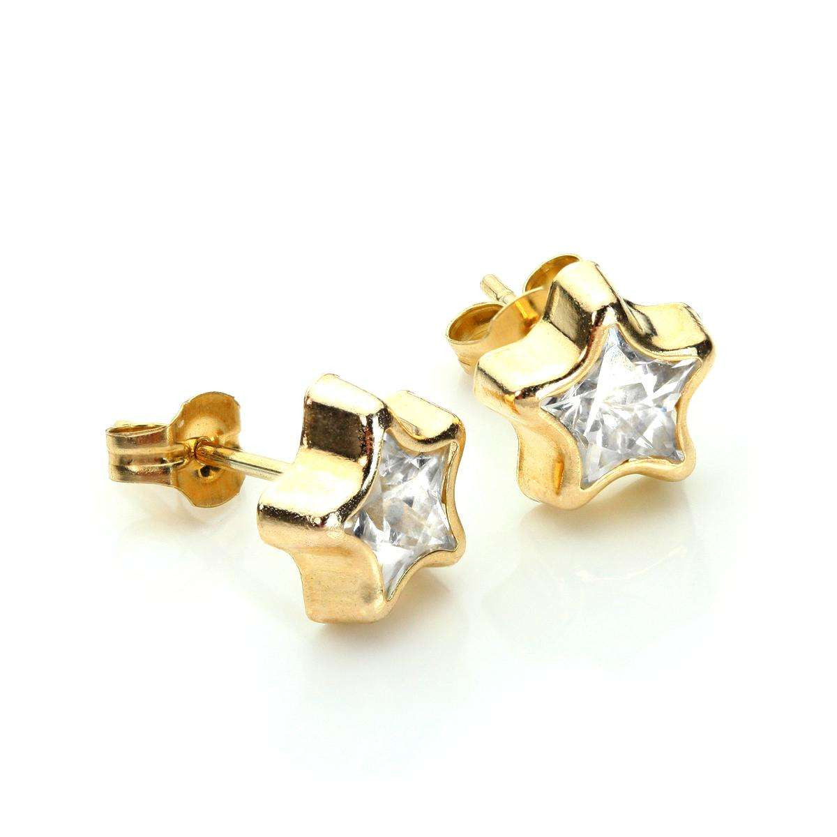 Star Stud Earrings
 9ct Yellow Gold Clear CZ 6mm Star Stud Earrings