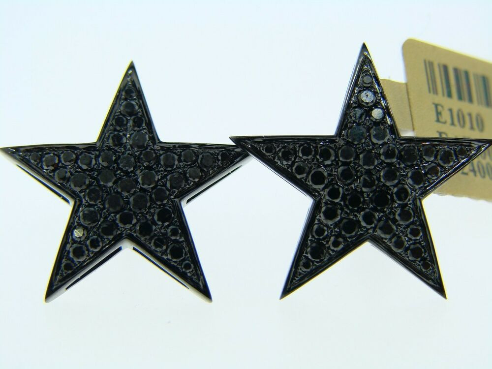 Star Stud Earrings
 10K BLACK GOLD BLACK DIAMOND STAR STUD EARRINGS 20 MM
