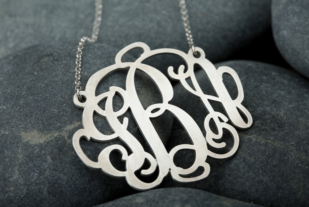 Sterling Silver Monogram Necklace
 Personalized Sterling Silver Monogram Necklace