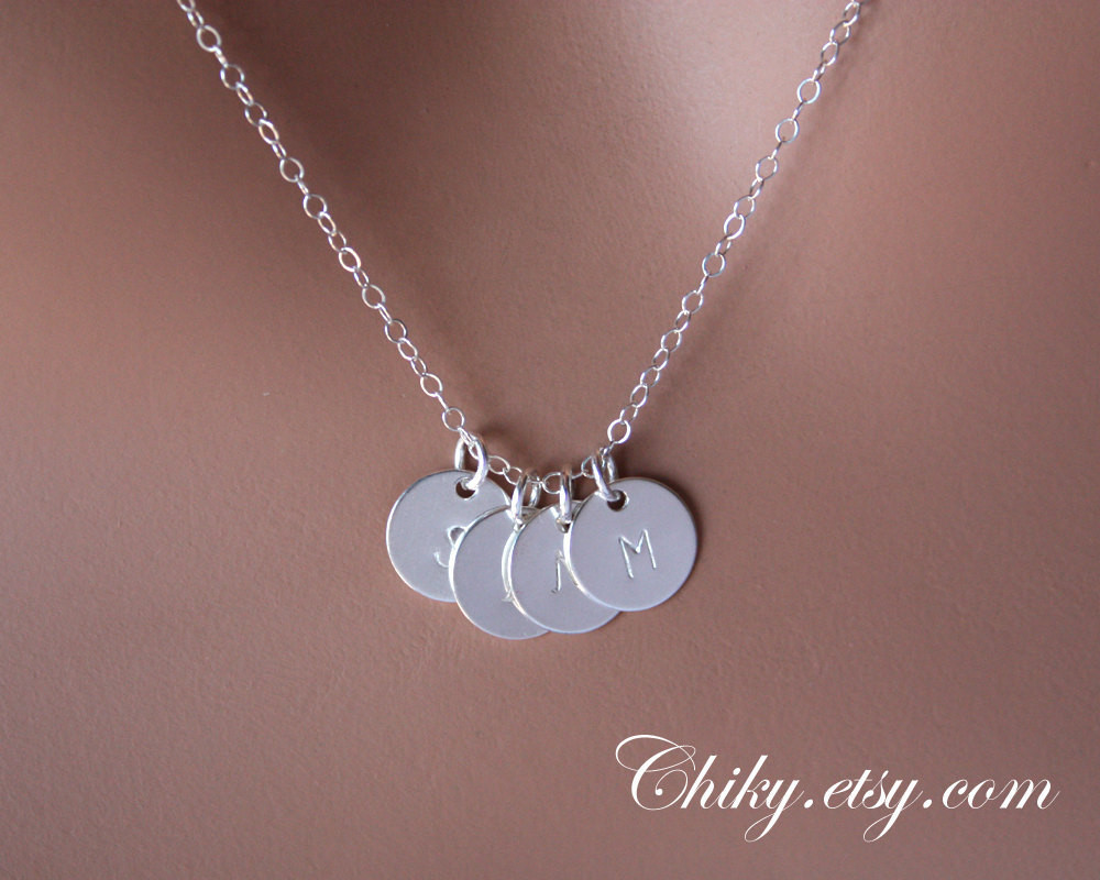 Sterling Silver Monogram Necklace
 FOUR initial discs necklace Sterling Silver Monogram Charm