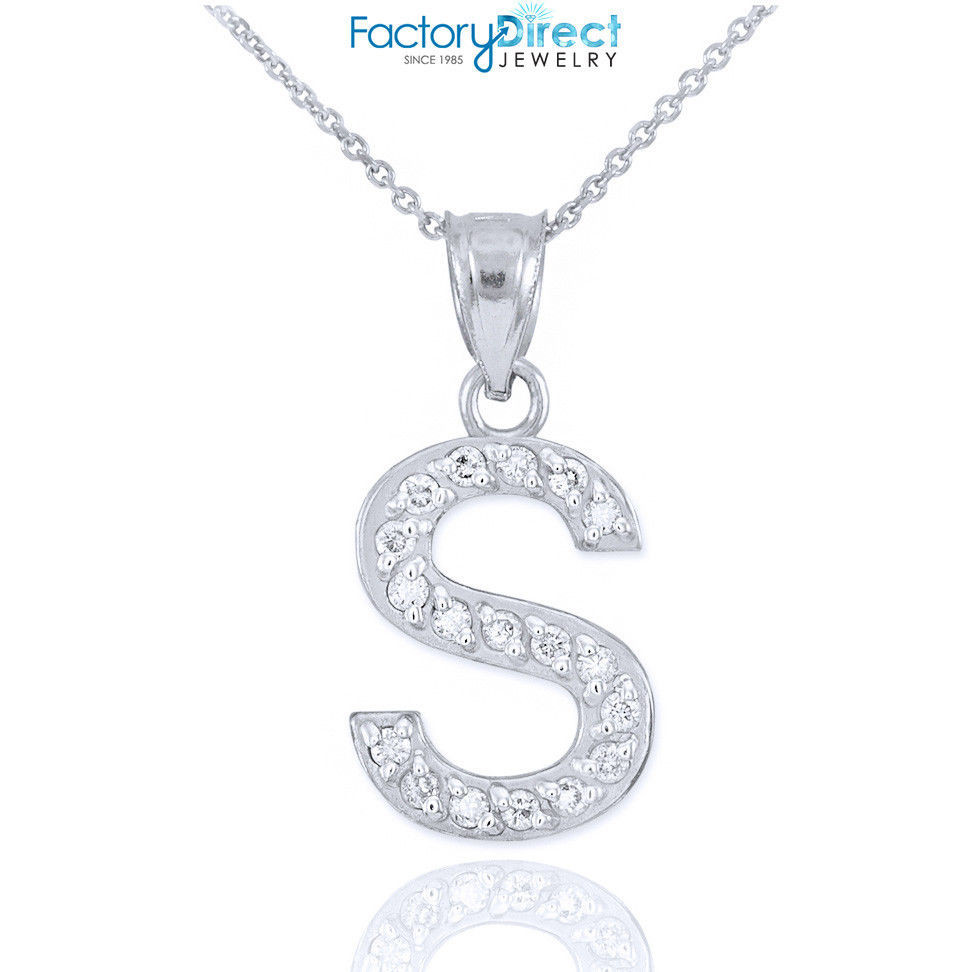 Sterling Silver Monogram Necklace
 Sterling Silver Letter "S" Initial CZ Monogram Pendant