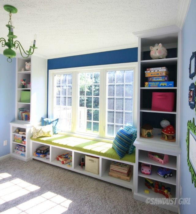 Storage Bench For Kids Room
 Built in Playroom Window Seat and Storage Cabinets