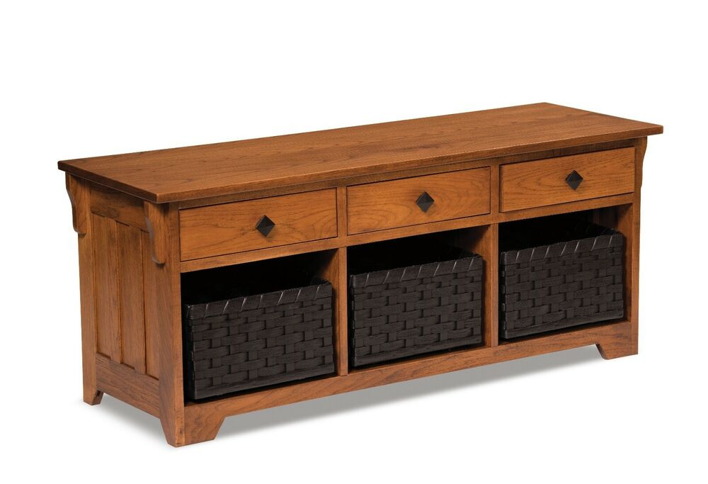 Storage Bench Seat
 Amish Storage Bench Wooden Entryway Benches Baskets