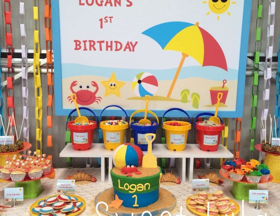 Summer Themed Birthday Party Ideas
 Gorgeous Beach birthday Party set up Love all the little