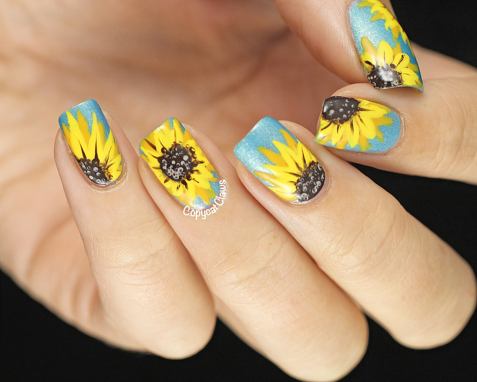 Sunflower Nail Designs
 Copycat Claws 31DC2014 Day 3 Yellow Sunflower Nail Art