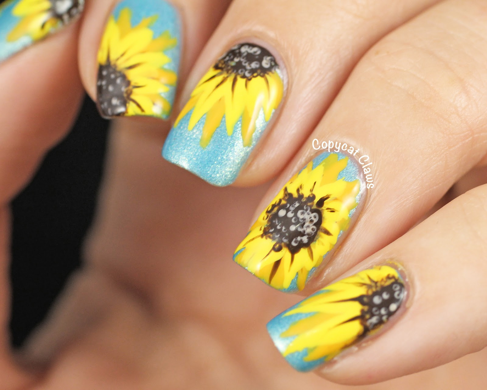 Sunflower Nail Designs
 Copycat Claws 31DC2014 Day 3 Yellow Sunflower Nail Art