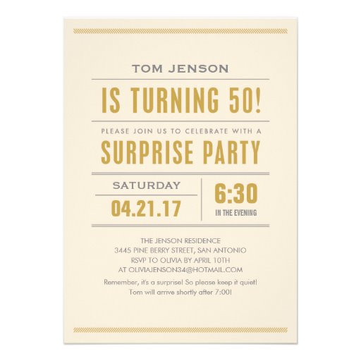 Surprise Birthday Invitation Wording
 Big Type 50th Birthday Surprise Party Invitations 13 Cm X