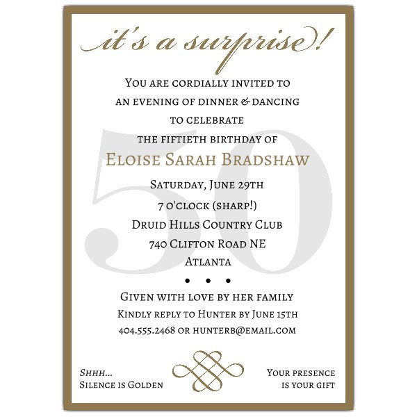 Surprise Birthday Invitation Wording
 Classic 50th Birthday Gold Surprise Party Invitations