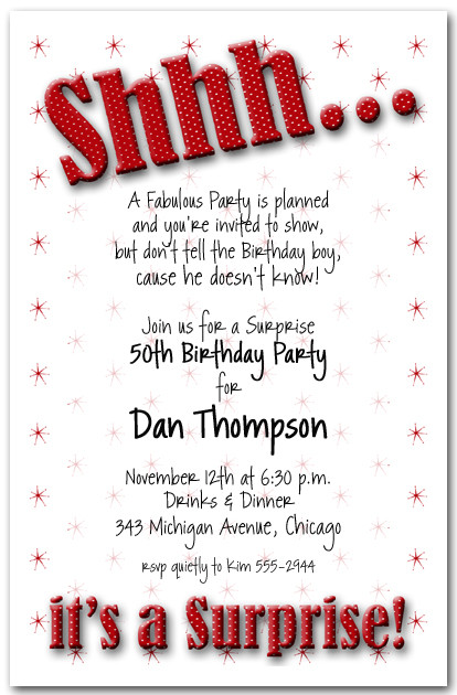 Surprise Birthday Invitation Wording
 Shhh Red Polka Dot Surprise Party Invitations
