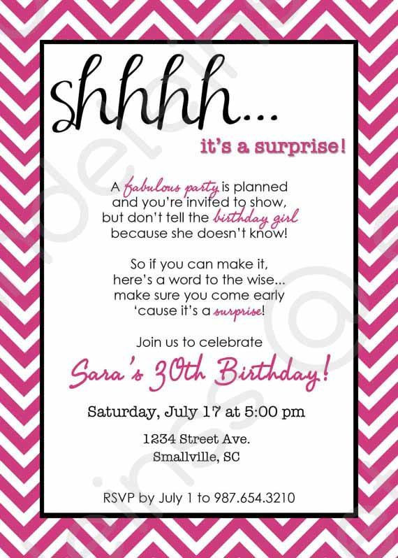 Surprise Birthday Invitation Wording
 Chevron Surprise Party Invitation