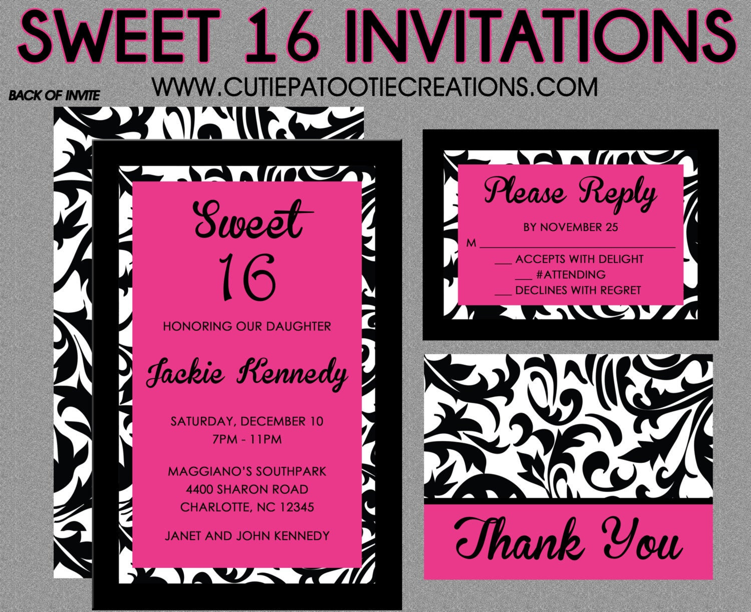 Sweet 16 Birthday Invitations
 Sweet 16 Birthday Invitations Quinceanera Invitation Black