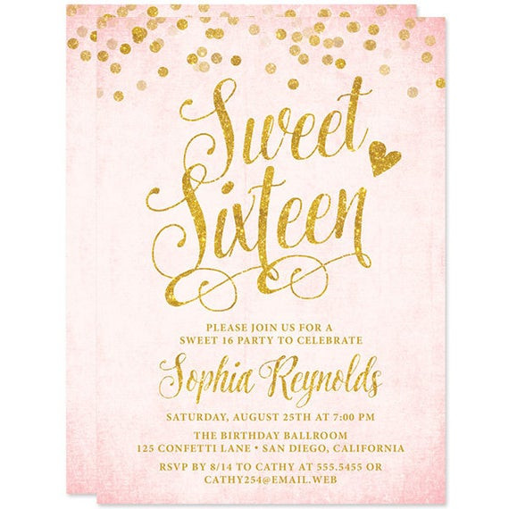 Sweet 16 Birthday Invitations
 Blush Pink & Gold Confetti Sweet 16 Invitations DIY