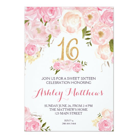Sweet 16 Birthday Invitations
 sweet sixteen 16 birthday Floral Invitation Card