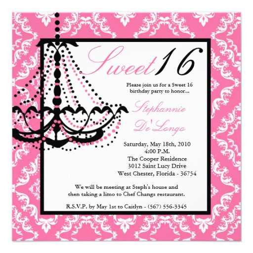 Sweet 16 Birthday Invitations
 5x5 Pink Chandelier Sweet 16 Birthday Invitation 5 25