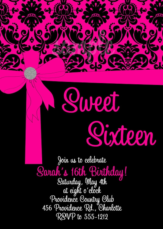 Sweet 16 Birthday Invitations
 Pink & Black Sweet 16 Birthday Invitations Quinceanera