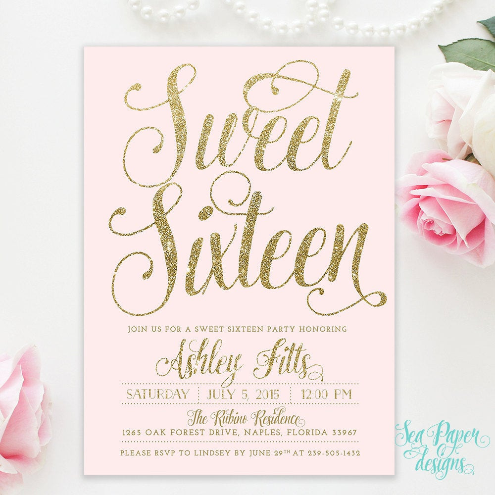 Sweet 16 Birthday Invitations
 Sweet Sixteen 16th Birthday Invitation Blush Pink & Gold