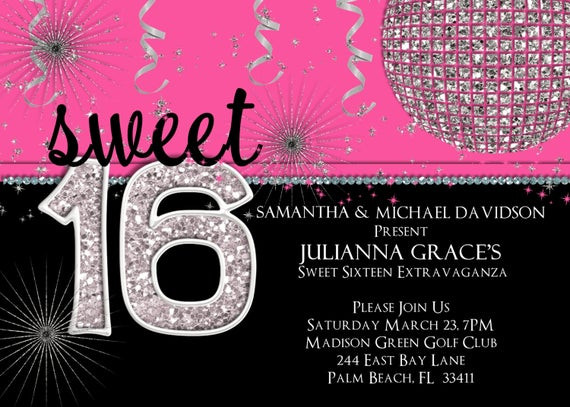 Sweet 16 Birthday Invitations
 Sweet 16 Birthday Invitation Hot Pink Custom and Printable
