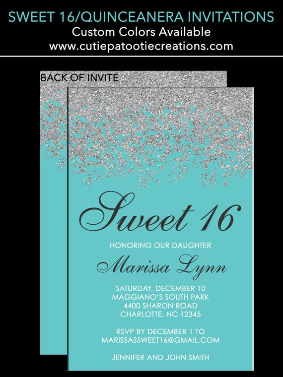 Sweet 16 Birthday Invitations
 Sweet 16 Birthday Invitations Quinceanera Invitation Teal