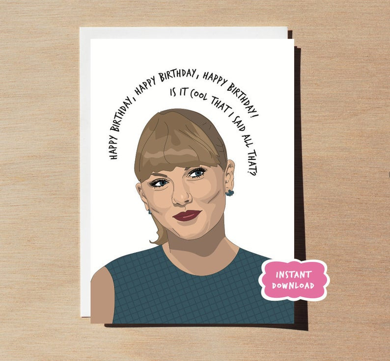 Taylor Swift Birthday Card
 Taylor Swift lyrics Birthday Card PRINTABLE