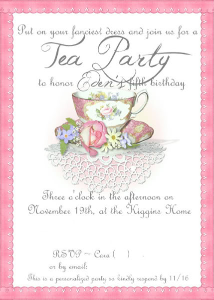 Tea Party Birthday Invitation
 Like Mom And Apple Pie 5th Birthday Tea Party