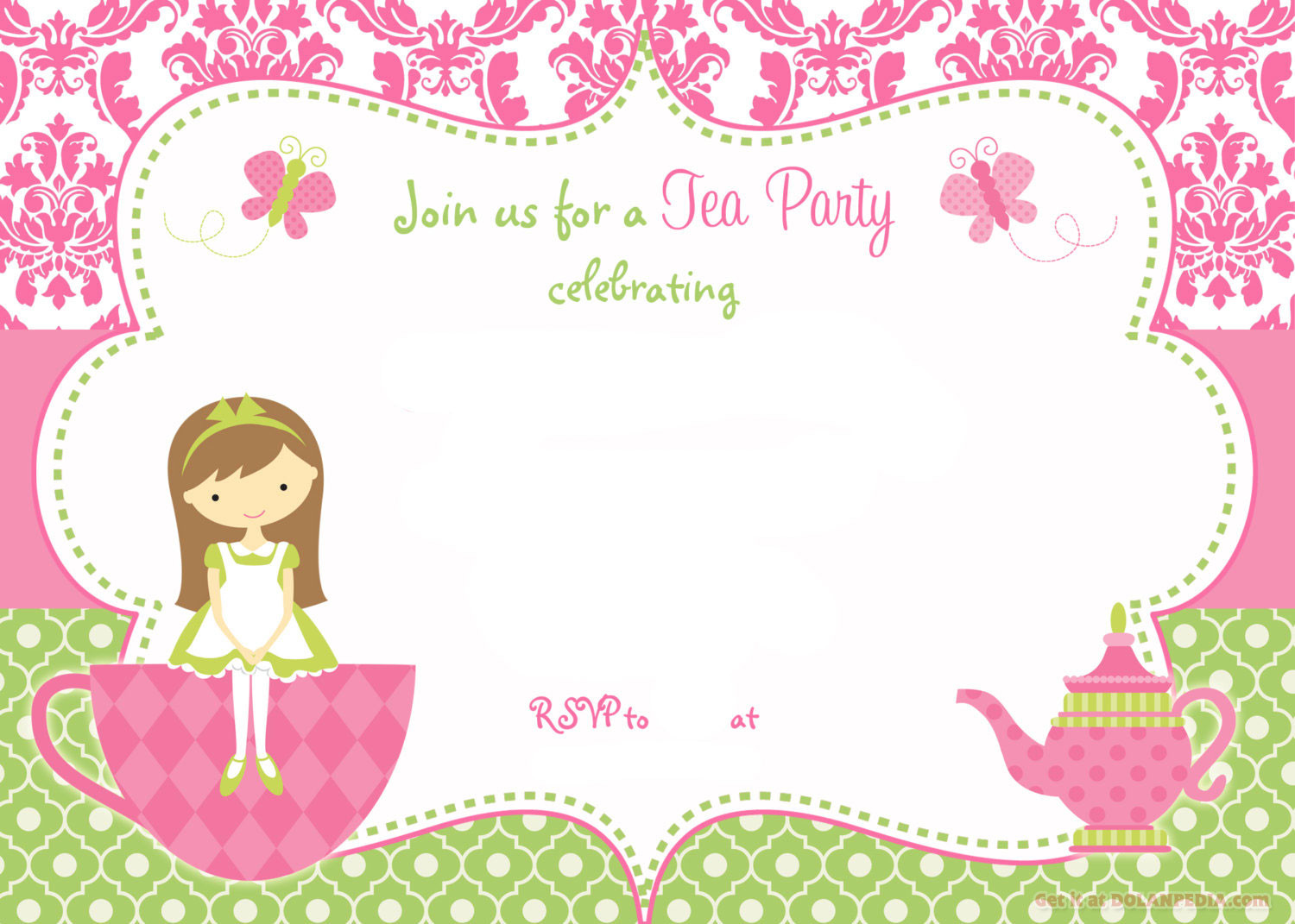 Tea Party Birthday Invitation
 Free Printable Tea Party Invitation Template for Girl