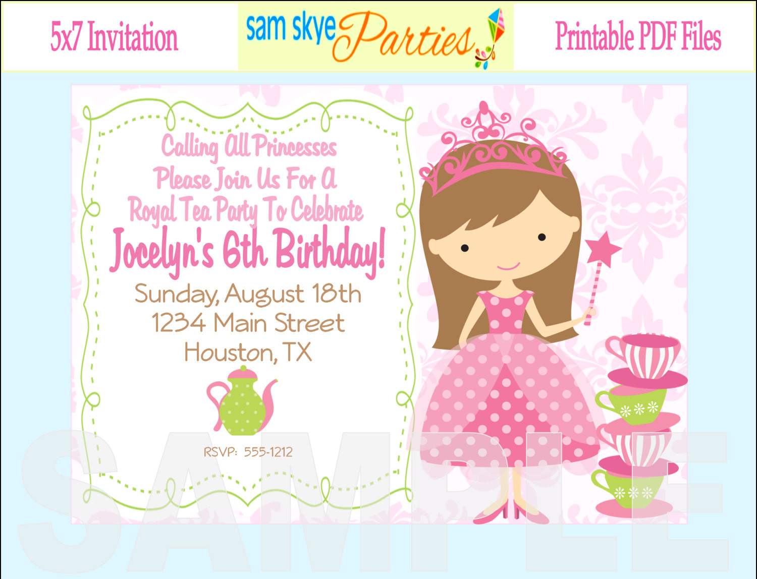 Tea Party Birthday Invitation
 Princess Birthday Tea Party Invitation Tea by SamSkyeParties