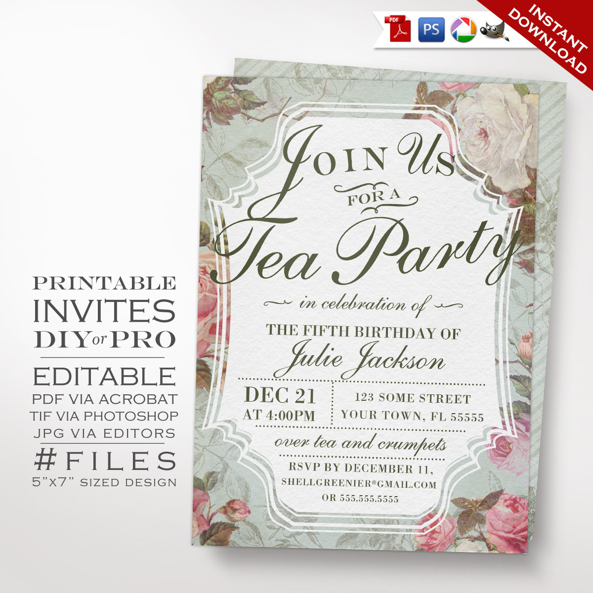 Tea Party Birthday Invitation
 Birthday Tea Party Invitation Template Vintage Rose Tea