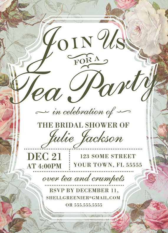 Tea Party Invitation Ideas
 Bridal Shower Tea Party Invitation Template Vintage Rose