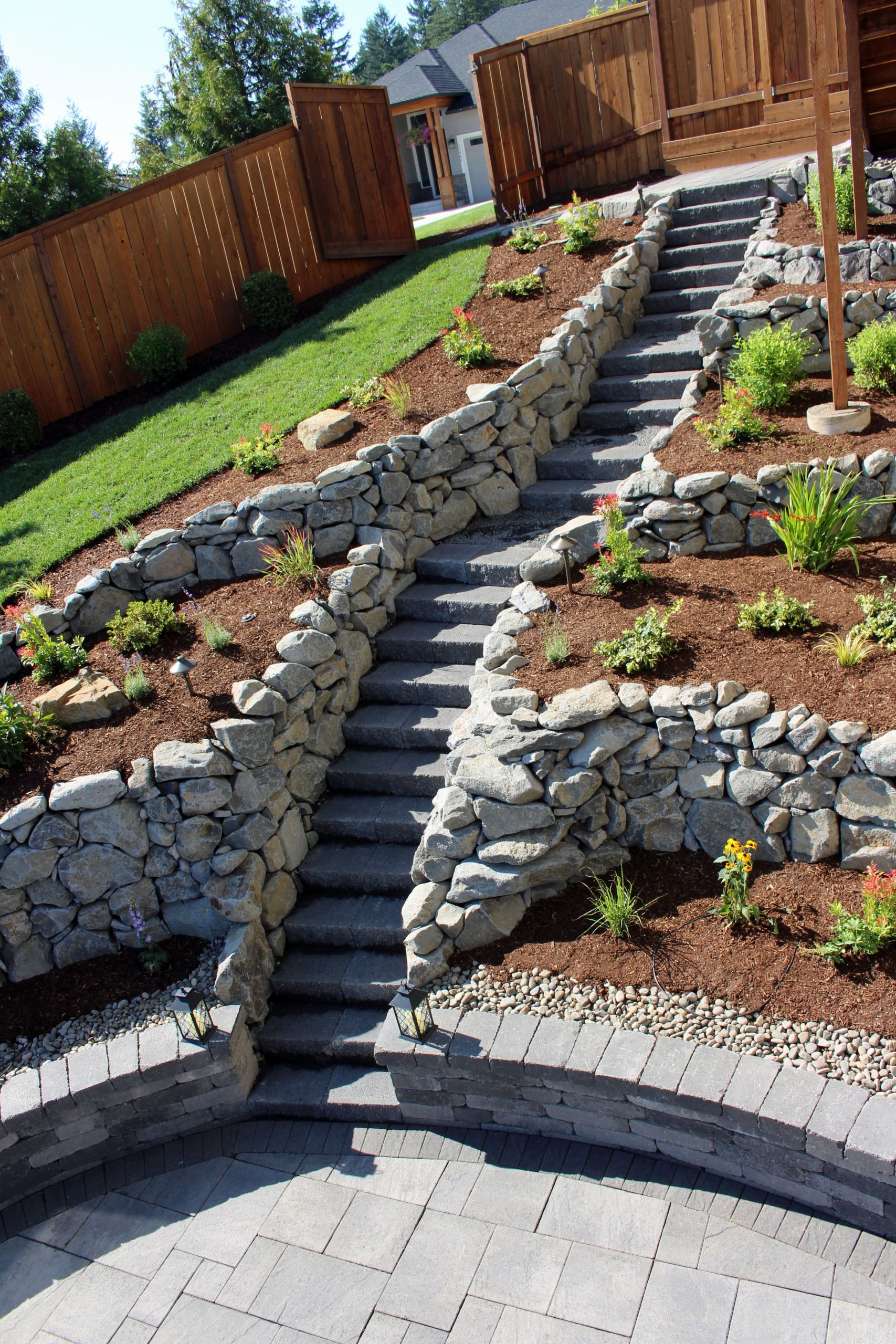 Terrace Landscape Front
 Stone & block steps for a steep location