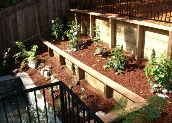 Terrace Landscape Retaining Wall
 Wood Retaining Walls with Plantings
