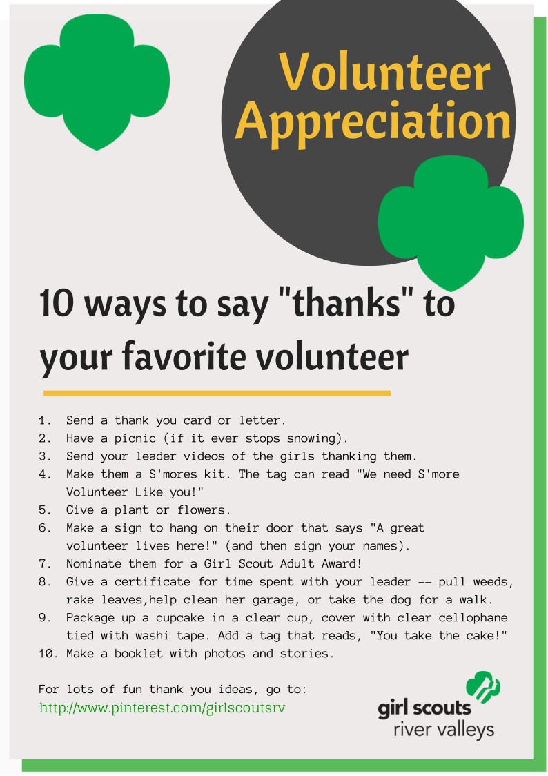 Thank You Gift Ideas For Girl Scout Leaders
 10 ways to say "thanks" to a volunteer