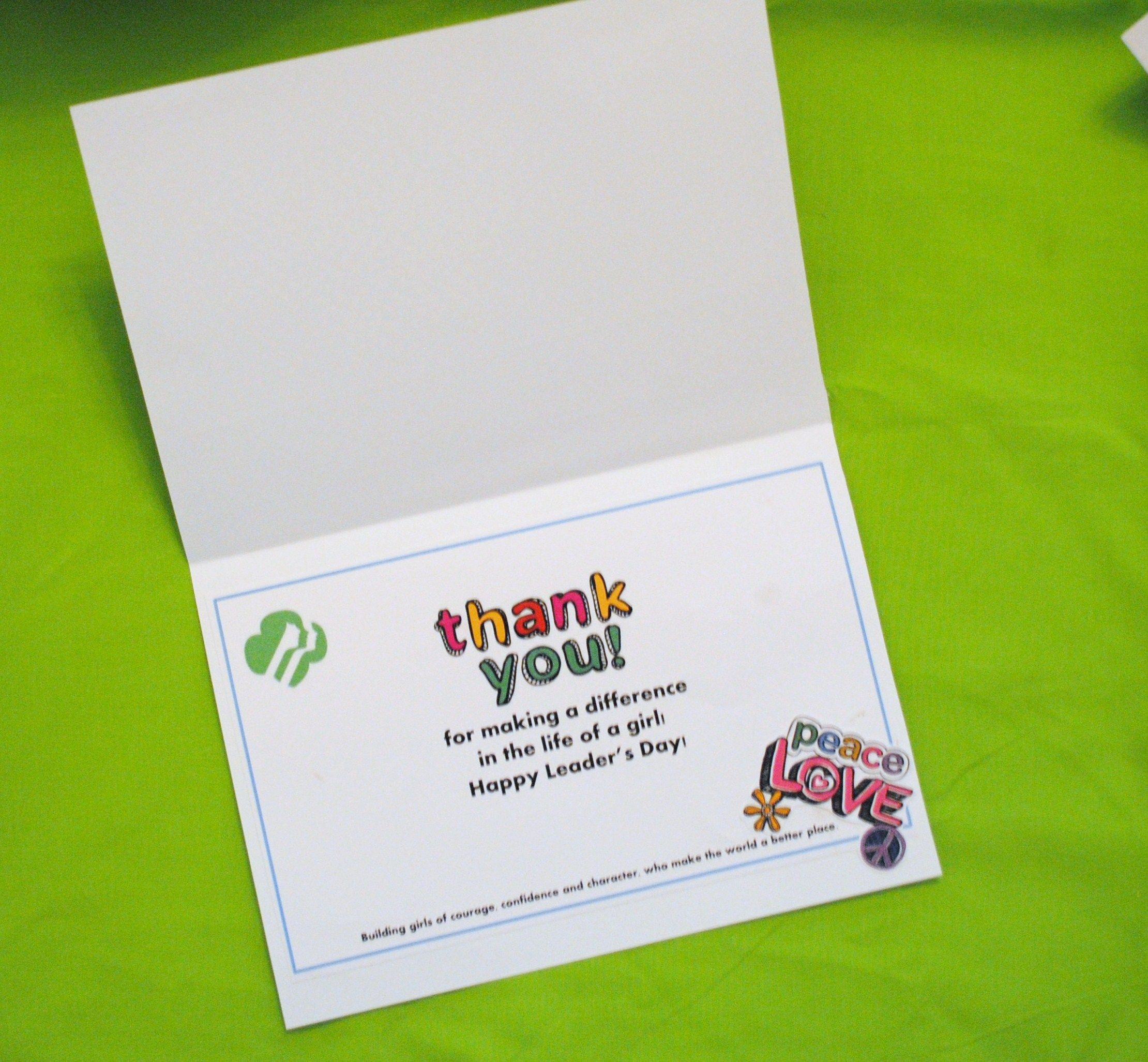 Thank You Gift Ideas For Girl Scout Leaders
 Girl Scouts Leader Appreciation Card inside view Thank