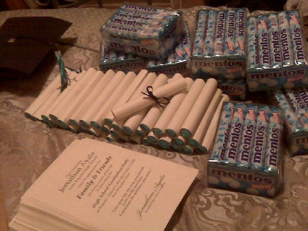Thank You Gift Ideas For Graduation Party
 Graduation favors Thank you notes rolled up around mentos
